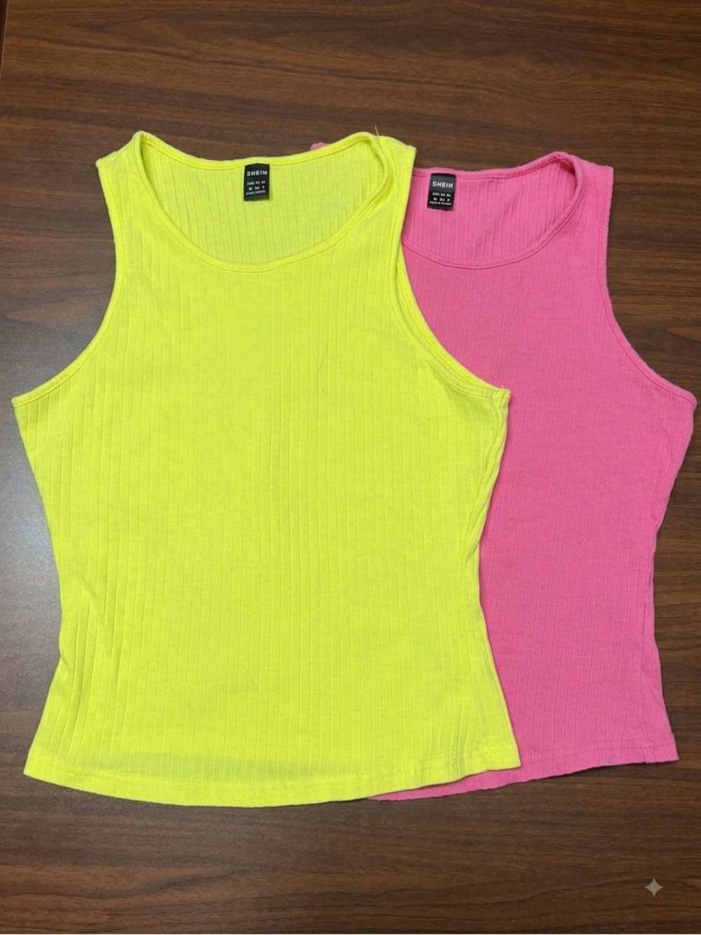 SHEIN Neon Yellow & Hot Pink Ribbed Camisole Tanks